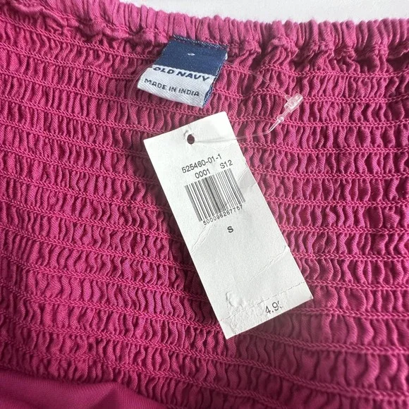 Old Navy Slip Maxi Dress S Raspberry Tart Pink Satin Smocked Side Slit Fairy NWT - Picture 13 of 16